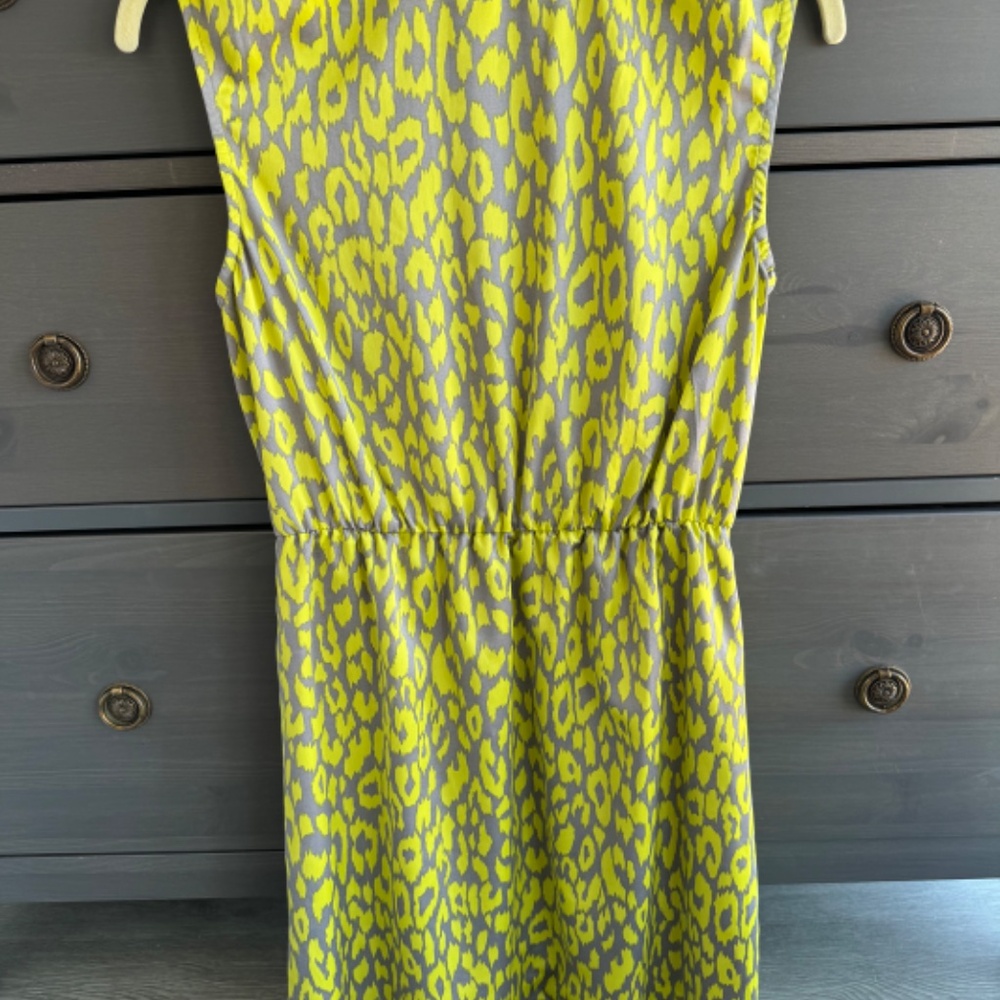 Green and Gray Leopard Faux Wrap Tank Dress with Pockets - Picture 3 of 5